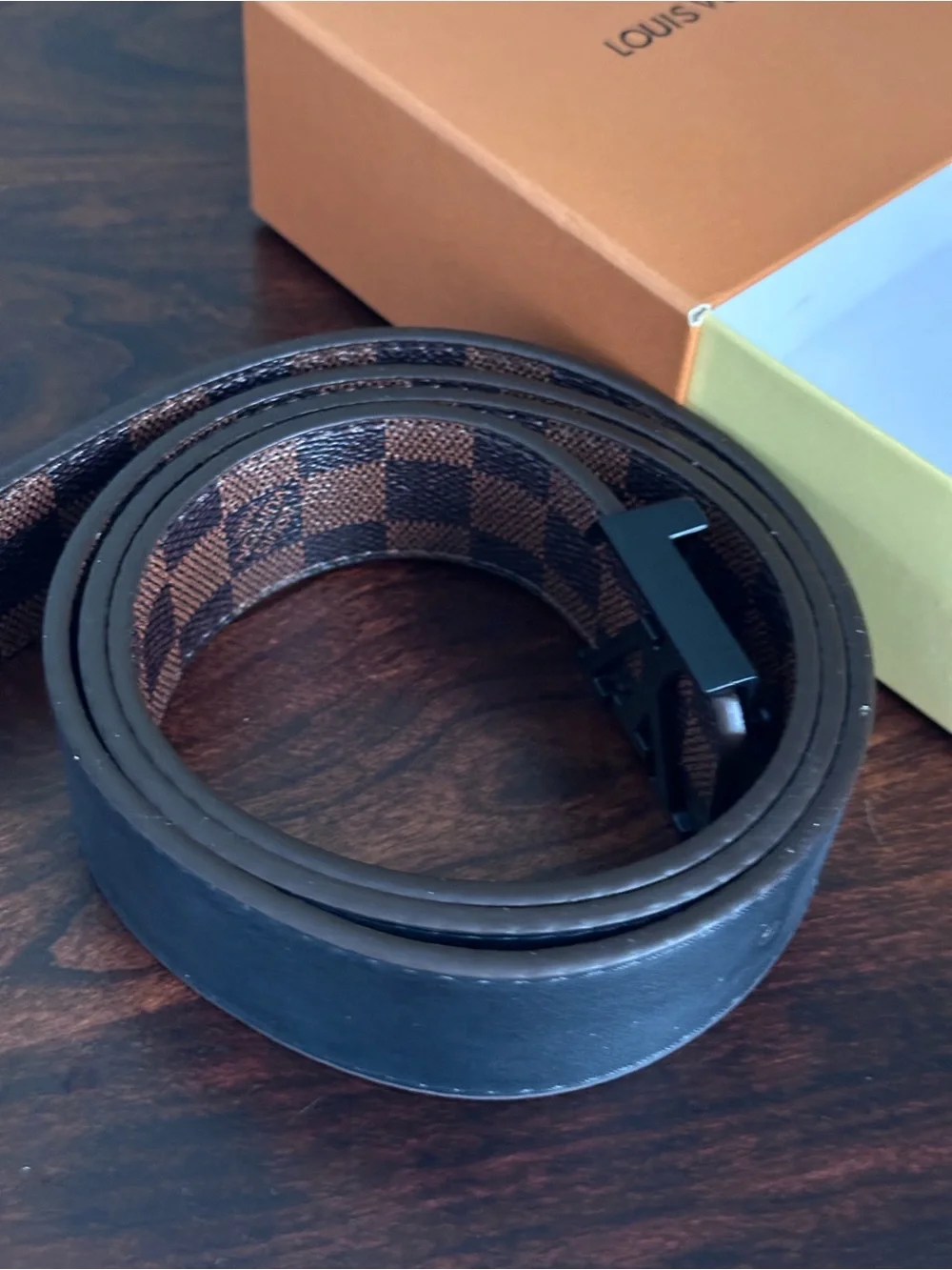 Louis Vuitton Initiales M9213 Belt 125/50 Black Leather Silver LV Buckle + Box